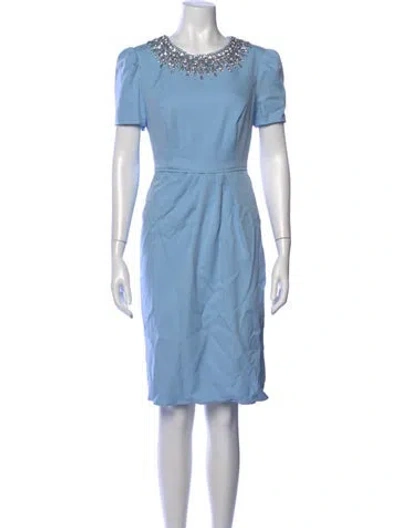 Pre-owned Mac Duggal Crew Neck Knee-length Dress In Blue