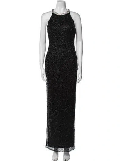 Pre-owned Mac Duggal Crew Neck Long Dress In Black
