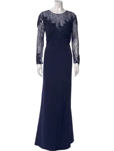 Pre-owned Mac Duggal Crew Neck Long Dress In Blue