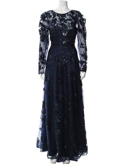 Pre-owned Mac Duggal Crew Neck Long Dress In Blue