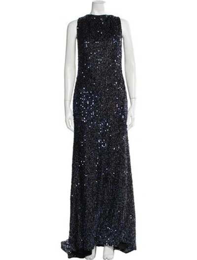 Pre-owned Mac Duggal Crew Neck Long Dress In Blue