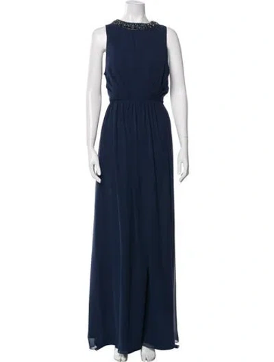 Pre-owned Mac Duggal Crew Neck Long Dress In Blue