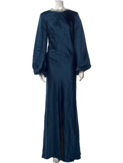 Pre-owned Mac Duggal Crew Neck Long Dress In Blue
