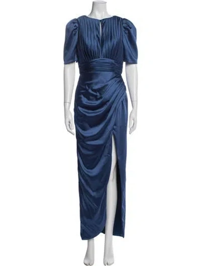 Pre-owned Mac Duggal Crew Neck Long Dress In Blue