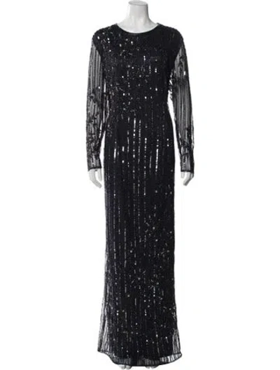 Pre-owned Mac Duggal Crew Neck Long Dress In Blue