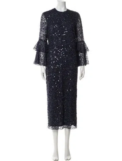 Pre-owned Mac Duggal Crew Neck Long Dress In Blue