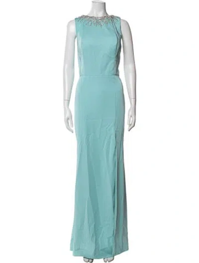 Pre-owned Mac Duggal Crew Neck Long Dress In Blue