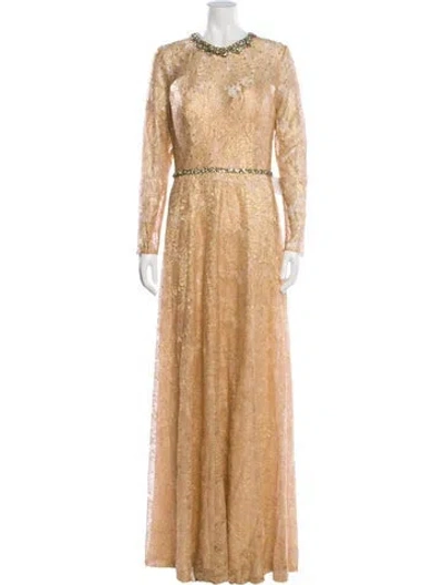 Pre-owned Mac Duggal Crew Neck Long Dress In Gold