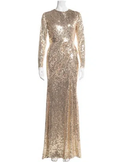 Pre-owned Mac Duggal Crew Neck Long Dress In Gold/metallic