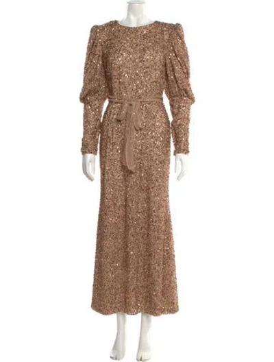 Pre-owned Mac Duggal Crew Neck Long Dress In Gold/neutrals