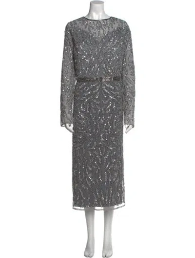Pre-owned Mac Duggal Crew Neck Long Dress In Gray
