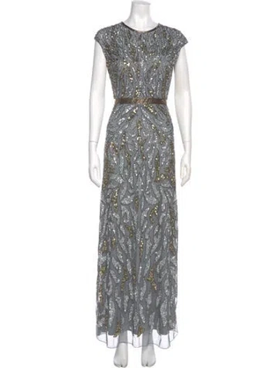 Pre-owned Mac Duggal Crew Neck Long Dress In Gray