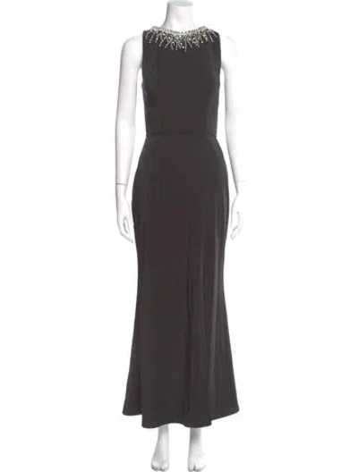 Pre-owned Mac Duggal Crew Neck Long Dress In Gray