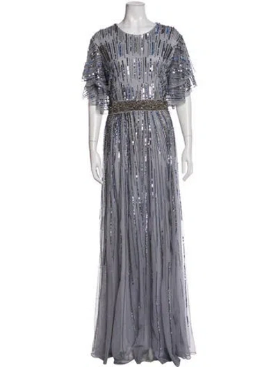 Pre-owned Mac Duggal Crew Neck Long Dress In Gray