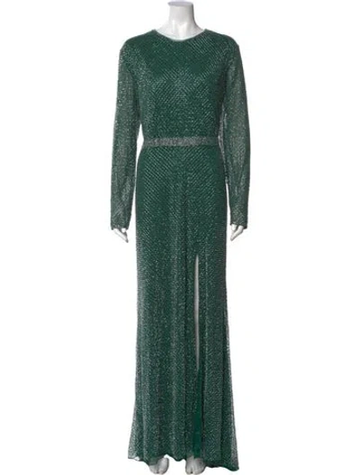 Pre-owned Mac Duggal Crew Neck Long Dress In Green