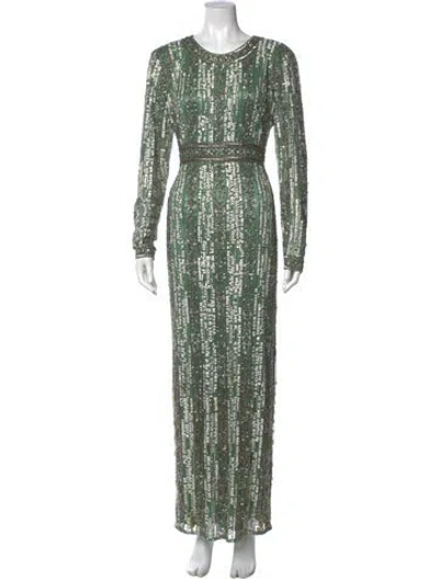Pre-owned Mac Duggal Crew Neck Long Dress In Green