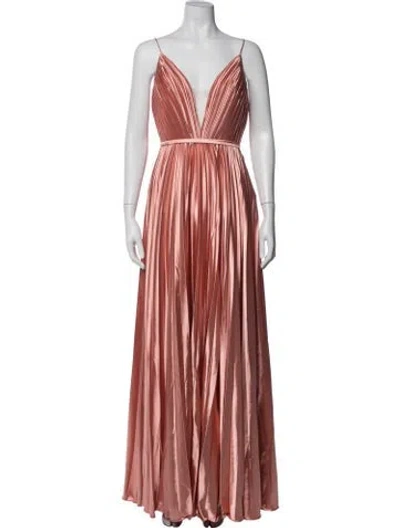 Pre-owned Mac Duggal Crew Neck Long Dress In Metallic/pink