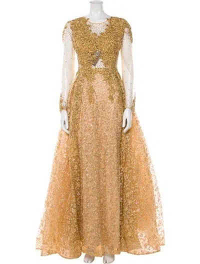 Pre-owned Mac Duggal Crew Neck Long Dress In Neutral