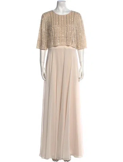 Pre-owned Mac Duggal Crew Neck Long Dress In Neutral