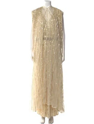 Pre-owned Mac Duggal Crew Neck Long Dress In Neutral