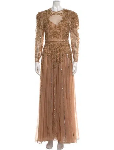 Pre-owned Mac Duggal Crew Neck Long Dress In Neutral