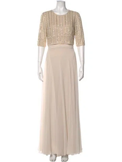 Pre-owned Mac Duggal Crew Neck Long Dress In Neutral