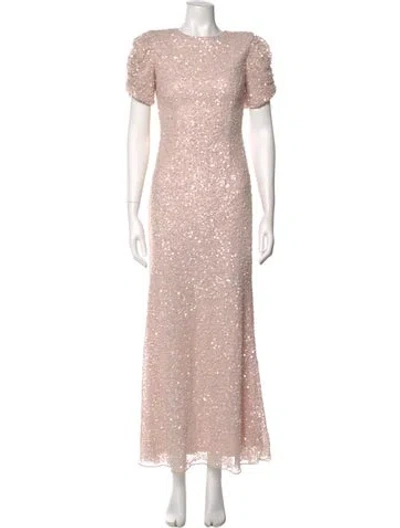 Pre-owned Mac Duggal Crew Neck Long Dress In Pink