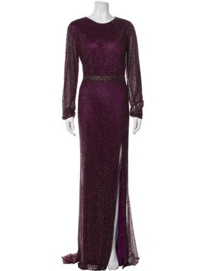 Pre-owned Mac Duggal Crew Neck Long Dress In Purple