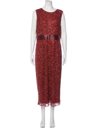 Pre-owned Mac Duggal Crew Neck Long Dress In Red