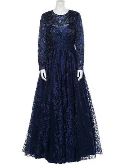 Pre-owned Mac Duggal Crew Neck Long Dress W/ Tags In Blue