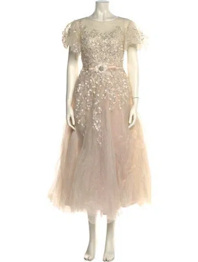 Pre-owned Mac Duggal Crew Neck Long Dress W/ Tags In Neutral