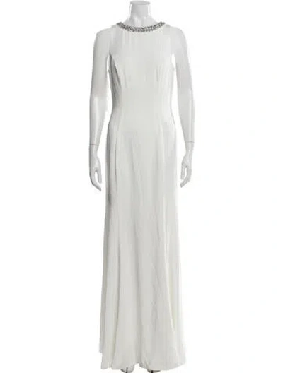 Pre-owned Mac Duggal Crew Neck Long Dress W/ Tags In White