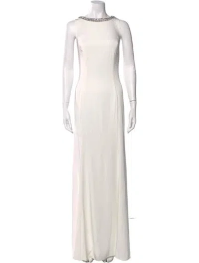 Pre-owned Mac Duggal Crew Neck Long Dress In White