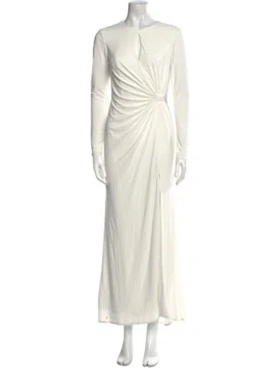 Pre-owned Mac Duggal Crew Neck Long Dress In White