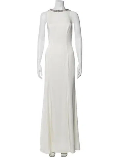 Pre-owned Mac Duggal Crew Neck Long Dress In White