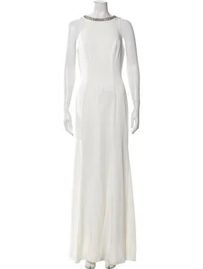 Pre-owned Mac Duggal Crew Neck Long Dress In White