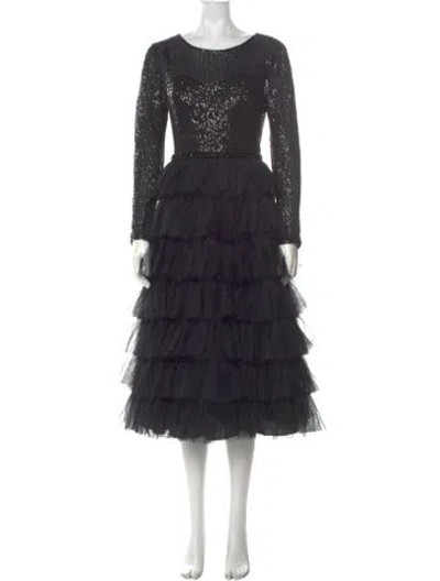 Pre-owned Mac Duggal Crew Neck Midi Length Dress In Black