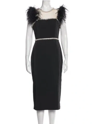 Pre-owned Mac Duggal Crew Neck Midi Length Dress In Black