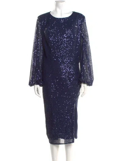 Pre-owned Mac Duggal Crew Neck Midi Length Dress In Blue