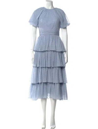 Pre-owned Mac Duggal Crew Neck Midi Length Dress In Blue