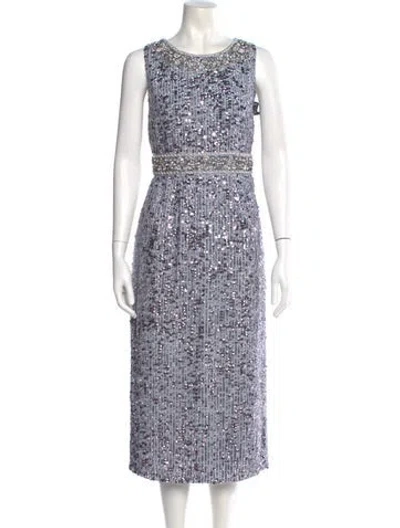 Pre-owned Mac Duggal Crew Neck Midi Length Dress In Blue