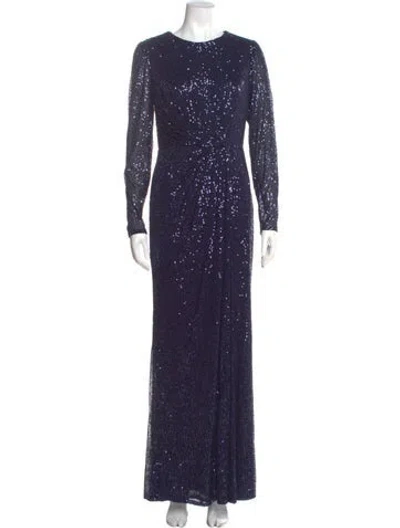 Pre-owned Mac Duggal Crew Neck Midi Length Dress In Blue