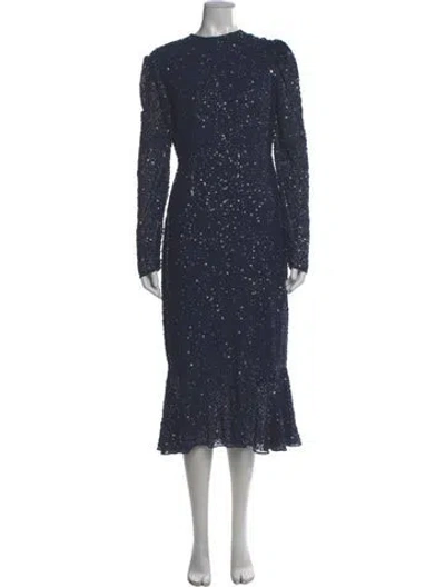 Pre-owned Mac Duggal Crew Neck Midi Length Dress In Blue