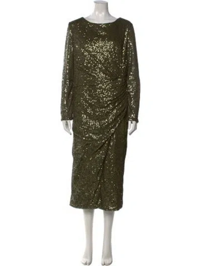 Pre-owned Mac Duggal Crew Neck Midi Length Dress In Green