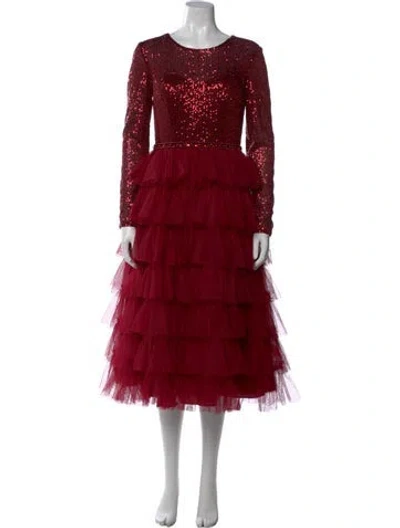 Pre-owned Mac Duggal Crew Neck Midi Length Dress In Red