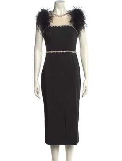 Pre-owned Mac Duggal Crew Neck Midi Length Dress W/ Tags In Black