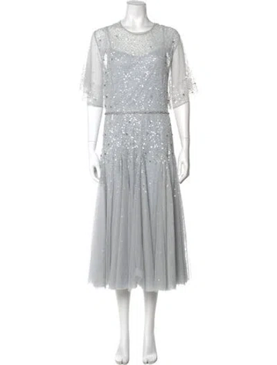 Pre-owned Mac Duggal Crew Neck Midi Length Dress W/ Tags In Gray