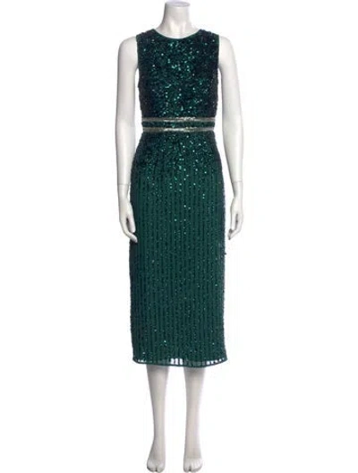 Pre-owned Mac Duggal Crew Neck Midi Length Dress W/ Tags In Green