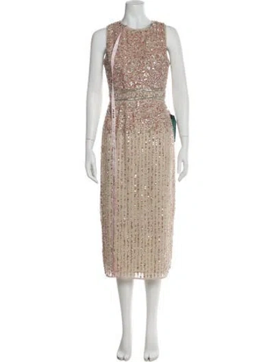 Pre-owned Mac Duggal Crew Neck Midi Length Dress W/ Tags In Neutral