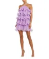 Mac Duggal Halter Tiered Ruffle Crinkle Chiffon Mini Dress In Lilac